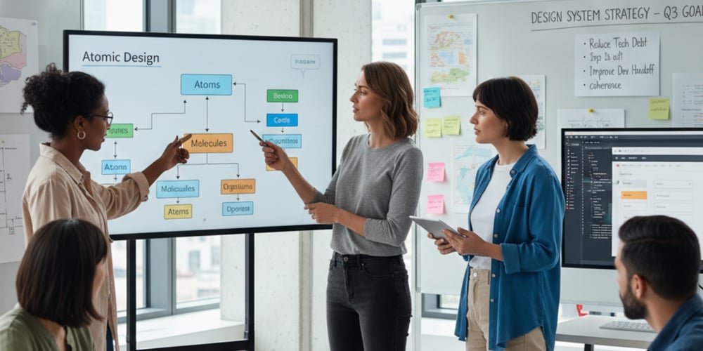 Une équipe est en train de faire une réunion sur leur design system et comment structurer leur projet