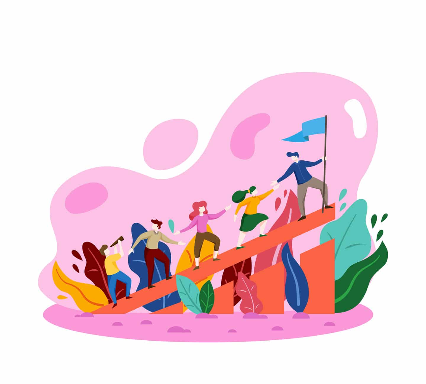 Illustration d'une équipe qui se donne la main pour atteindre un objectif